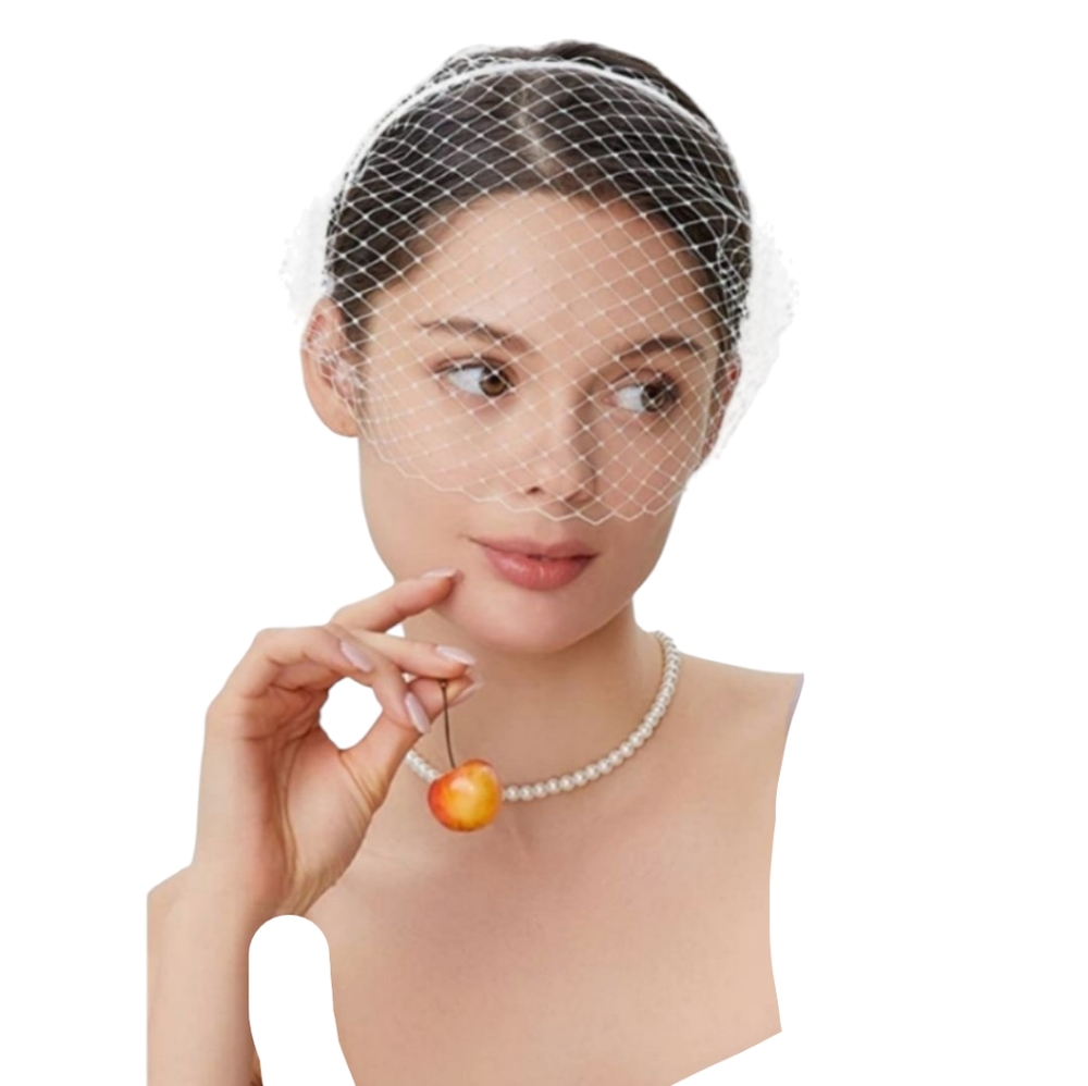 🆕Bridal white Birdcage Hat with Vintage Mesh Blusher Veil